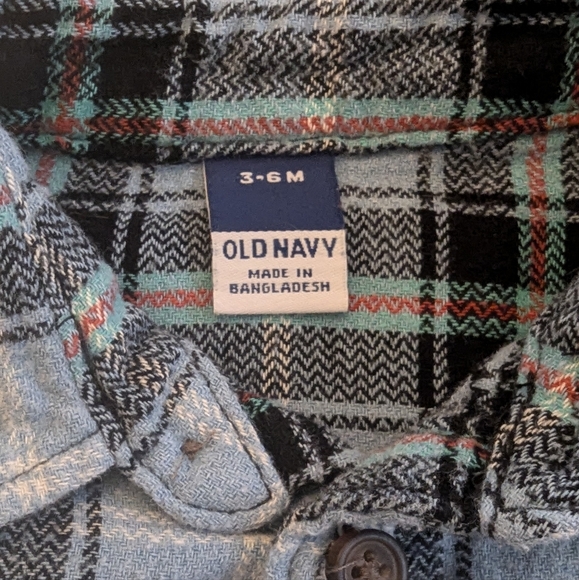 Old Navy Two Piece 3-6 months blue Flannel and overalls - Picture 3 of 8